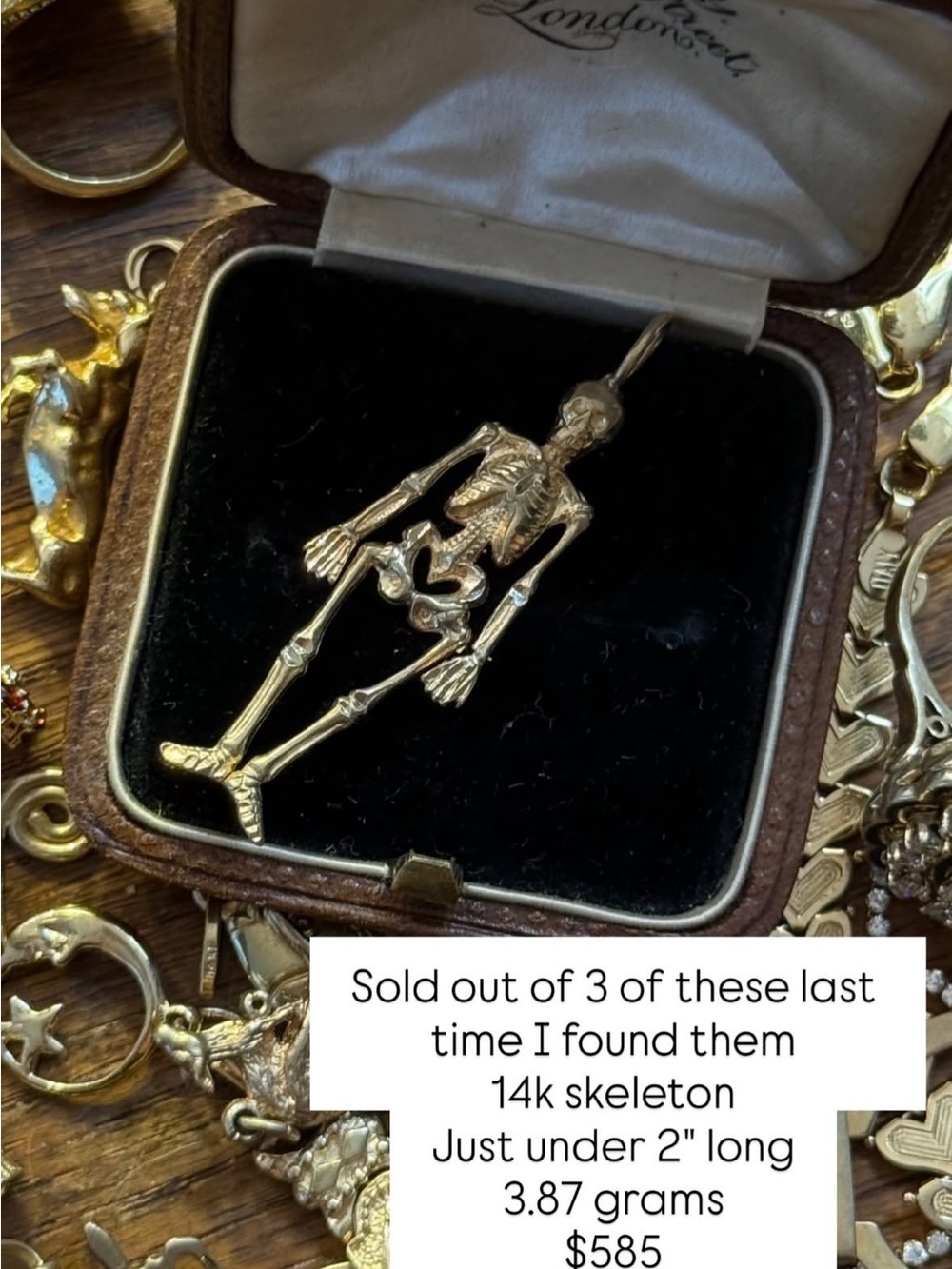 14K Gold Skeleton Pendant - Gold